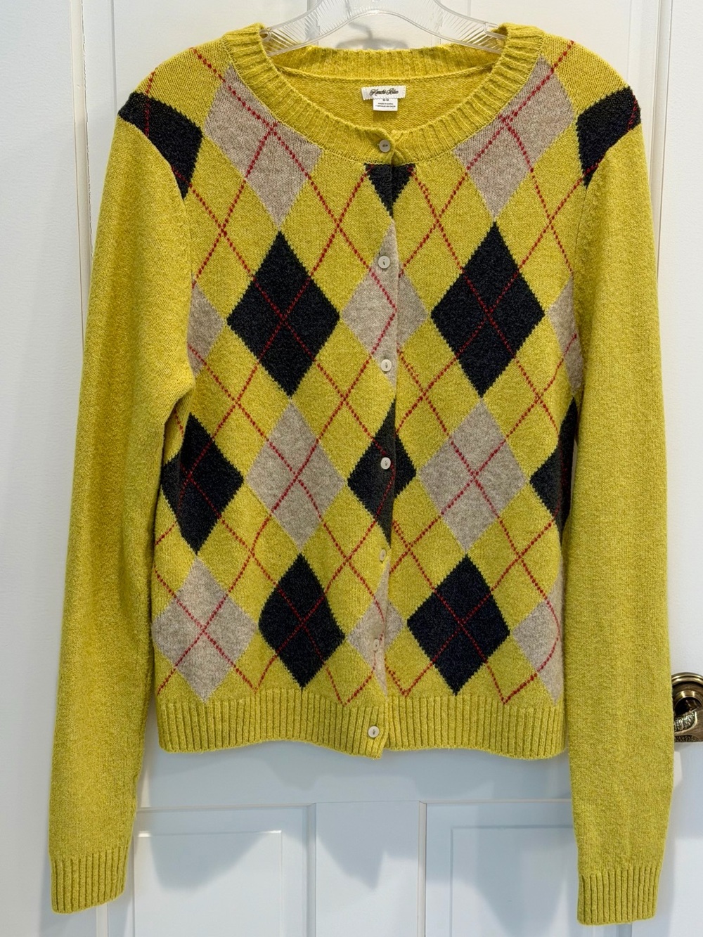 Kimchi Blue Women’s Yellow-Green Argyle Button-Up Sweater Cardigan